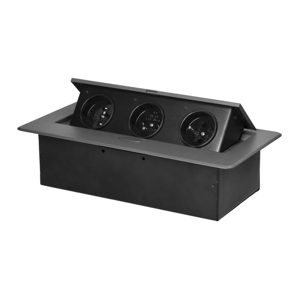 Recessed furniture socket with flat milled edge, 3x2P+E, graphite